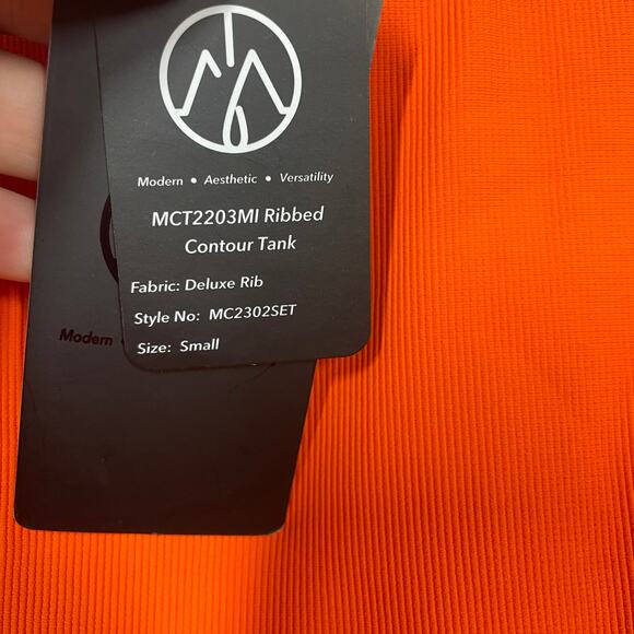 Move Theology Small Ribbed Contour Tank Shorts Workout Set Orange 2 Piece - Picture 8 of 14